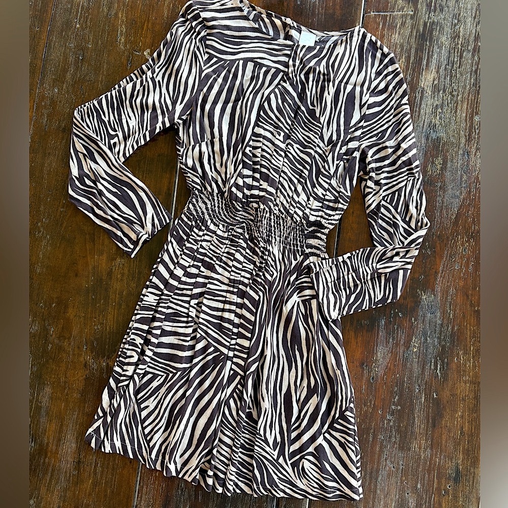 Zebra Print Long Sleeve Dress